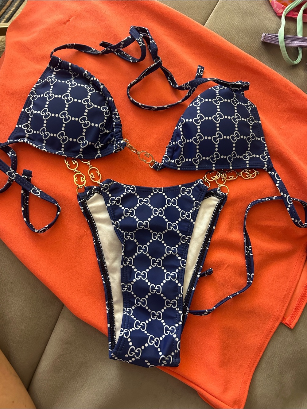 Blue monogram swim suit